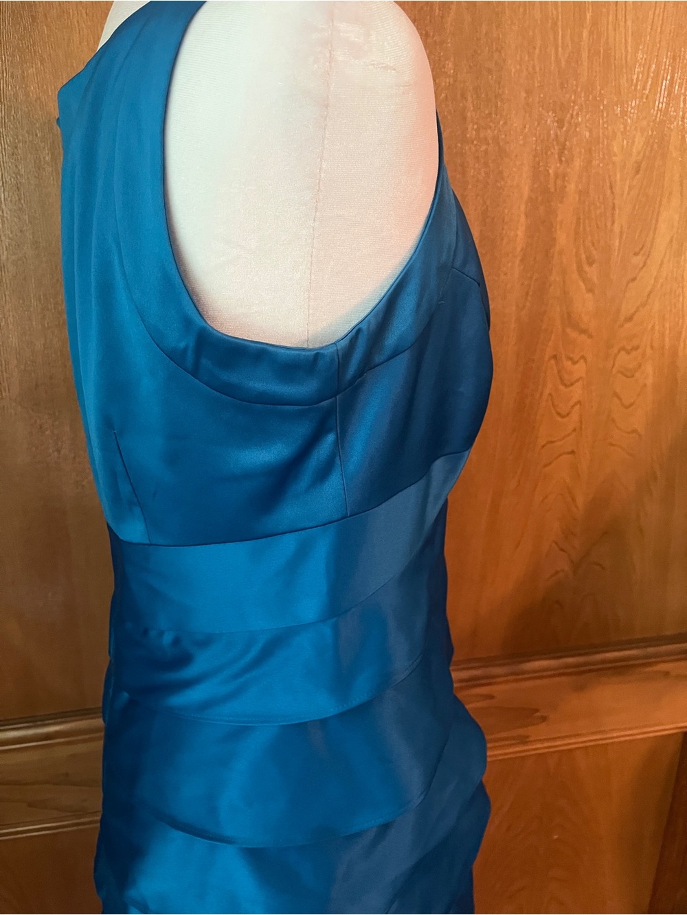 Sz 8 London Times Royal Aegean Blue Ruffle Tiered BodyCon Dress - Picture 10 of 17